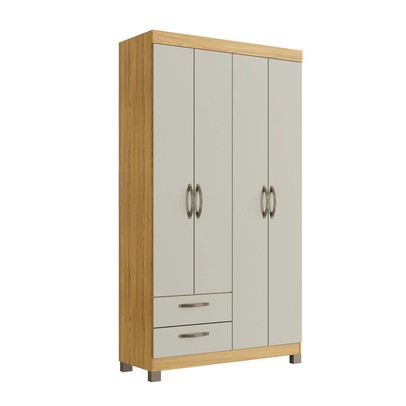 Guarda-Roupa Solteiro Basic 4 Portas 2 Gavetas Ipê/Cristalo - Decibal