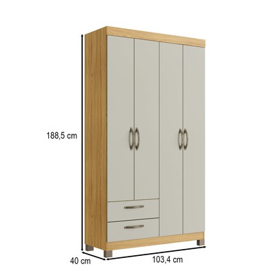Guarda-Roupa Solteiro Basic 4 Portas 2 Gavetas Ipê/Cristalo - Decibal