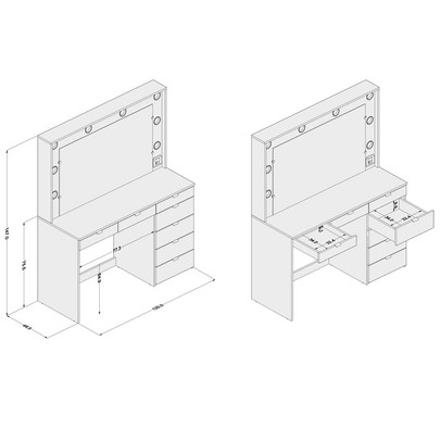 Penteadeira Camarim Las Vegas para 8 Lâmpadas 7 Gavetas Branco - Politorno