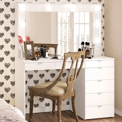 Penteadeira Camarim Las Vegas para 8 Lâmpadas 7 Gavetas Branco - Politorno