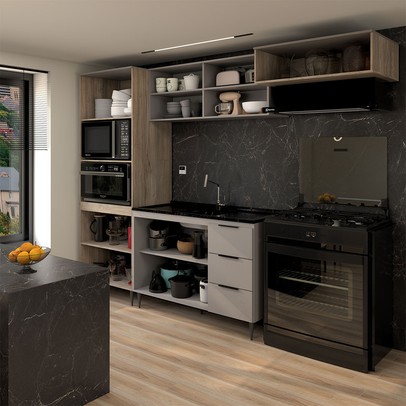 Cozinha Completa Modulada 9 Portas 3 Gavetas Imperial/Fume - Panorama Móveis