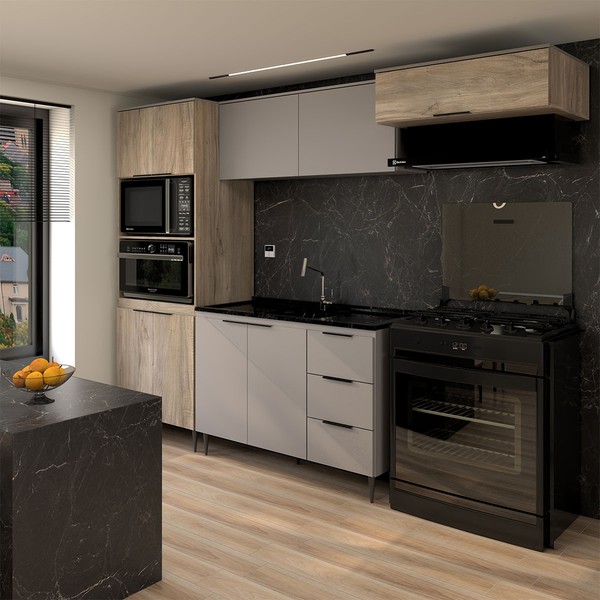 Cozinha Completa Modulada 9 Portas 3 Gavetas Imperial/Fume - Panorama Móveis