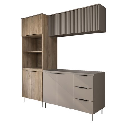 Cozinha Compacta Modulada 7 Portas 3 Gavetas Ripado Imperial/Fume - Panorama Móveis