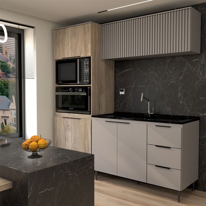 Cozinha Compacta Modulada 7 Portas 3 Gavetas Ripado Imperial/Fume - Panorama Móveis