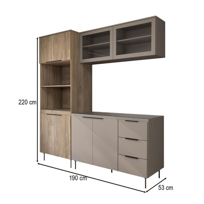 Cozinha Compacta Modulada 8 Portas 3 Gavetas com Vidro Imperial/Fume - Panorama Móveis