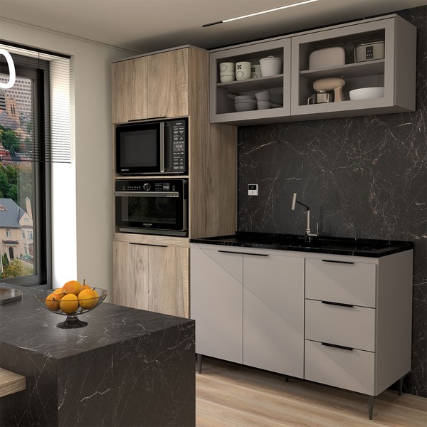 Cozinha Compacta Modulada 8 Portas 3 Gavetas com Vidro Imperial/Fume - Panorama Móveis
