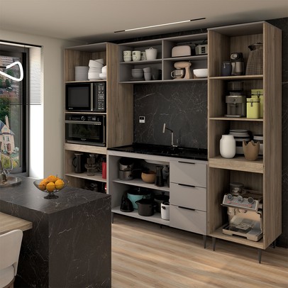 Cozinha Completa Modulada 10 Portas 3 Gavetas com Vidro Imperial/Fume - Panorama Móveis