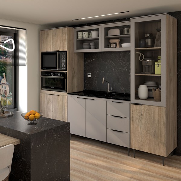 Cozinha Completa Modulada 10 Portas 3 Gavetas com Vidro Imperial/Fume - Panorama Móveis