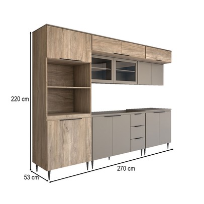 Cozinha Completa Modulada 15 Portas 3 Gavetas com Vidro Imperial/Fume - Panorama Móveis