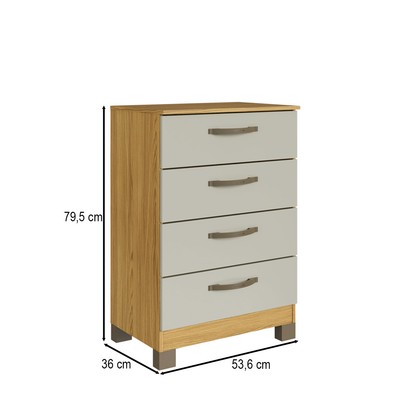 Cômoda Basic 4 Gavetas Ipê/Cristalo - Decibal