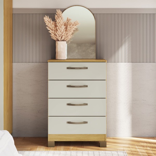 Cômoda Basic 4 Gavetas Ipê/Cristalo - Decibal