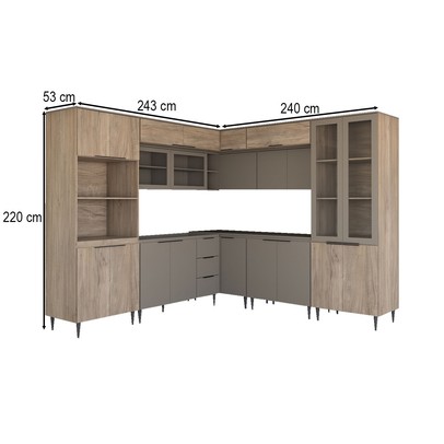 Cozinha Completa Modulada 22 Portas 3 Gavetas com Vidro Imperial/Fume - Panorama Móveis