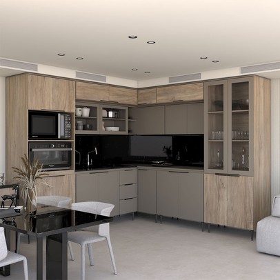 Cozinha Completa Modulada 22 Portas 3 Gavetas com Vidro Imperial/Fume - Panorama Móveis