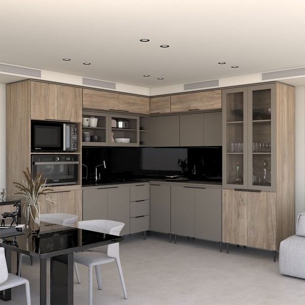 Cozinha Completa Modulada 22 Portas 3 Gavetas com Vidro Imperial/Fume - Panorama Móveis