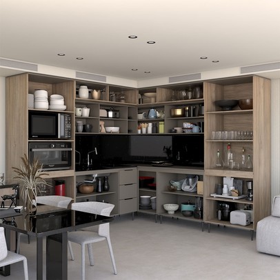 Cozinha Completa Modulada 22 Portas 3 Gavetas com Vidro Imperial/Fume - Panorama Móveis