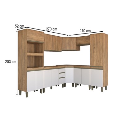 Cozinha Completa Modulada 14 Portas Gavetas Freijó/Off White - Panorama Móveis