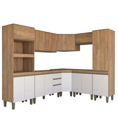 Cozinha Completa Modulada 14 Portas Gavetas Freijó/Off White - Panorama Móveis
