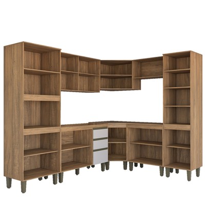 Cozinha Completa Modulada 14 Portas Gavetas Freijó/Off White - Panorama Móveis