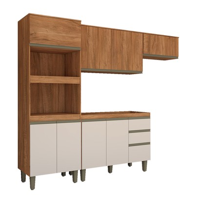 Cozinha Completa Modulada 8 Portas 3 Gavetas Freijó/Off White - Panorama Móveis