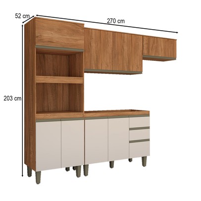 Cozinha Completa Modulada 8 Portas 3 Gavetas Freijó/Off White - Panorama Móveis
