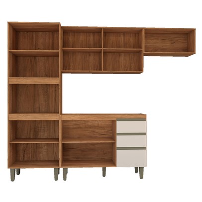 Cozinha Completa Modulada 8 Portas 3 Gavetas Freijó/Off White - Panorama Móveis