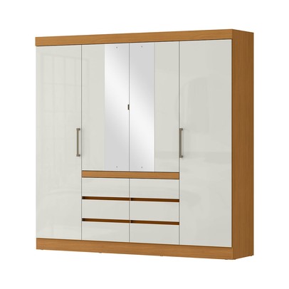 Guarda-Roupa Casal Medina 4 Portas 6 Gavetas com Espelho Cinamomo/Off White - Mx Móveis