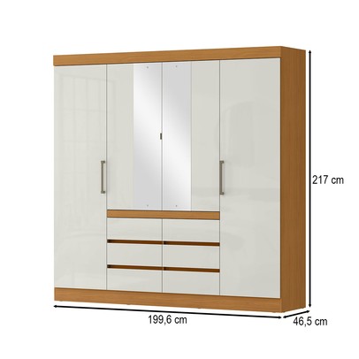 Guarda-Roupa Casal Medina 4 Portas 6 Gavetas com Espelho Cinamomo/Off White - Mx Móveis