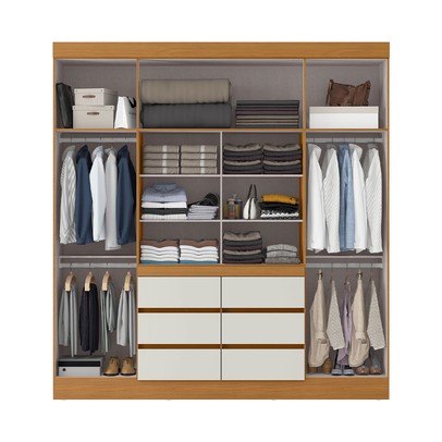 Guarda-Roupa Casal Medina 4 Portas 6 Gavetas com Espelho Cinamomo/Off White - Mx Móveis