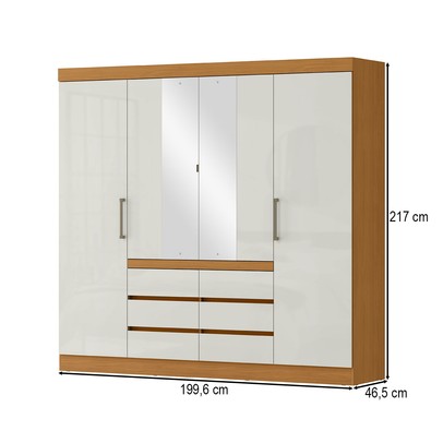 Guarda-Roupa Casal Medina 4 Portas 6 Gavetas com Espelho Cinamomo/Off White - Mx Móveis