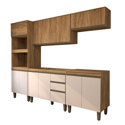 Cozinha Completa Modulada 10 Portas 3 Gavetas Freijó/Off White - Panorama Móveis