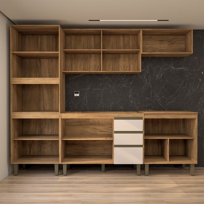 Cozinha Completa Modulada 10 Portas 3 Gavetas Freijó/Off White - Panorama Móveis