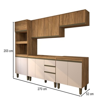 Cozinha Completa Modulada 10 Portas 3 Gavetas Freijó/Off White - Panorama Móveis