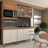 Cozinha Compacta Modulada 7 Portas 3 Gavetas com Vidro Freijó/Off White - Panorama Móveis