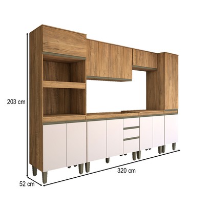 Cozinha Completa Modulada 12 Portas 3 Gavetas Freijó/Off White - Panorama Móveis