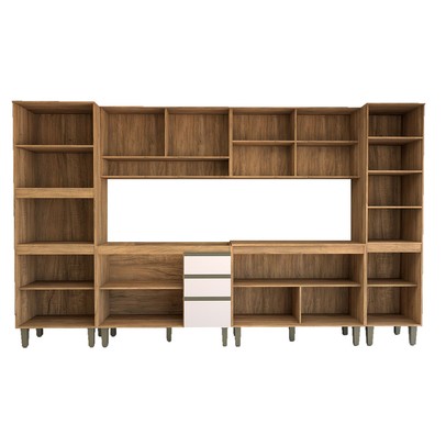 Cozinha Completa Modulada 12 Portas 3 Gavetas Ripado Freijó/Off White - Panorama Móveis