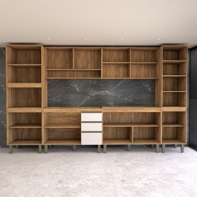 Cozinha Completa Modulada 12 Portas 3 Gavetas Ripado Freijó/Off White - Panorama Móveis