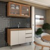 Cozinha Compacta Modulada 4 Portas 3 Gavetas com Vidro Freijó/Off White - Panorama Móveis