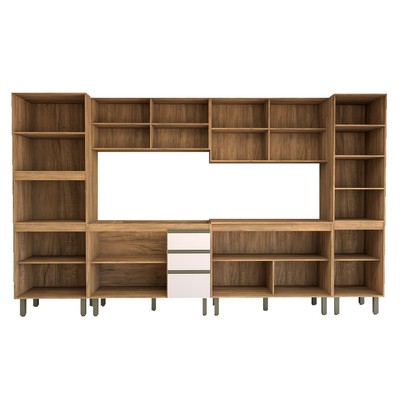 Cozinha Completa Modulada 13 Portas 3 Gavetas com Vidro Freijó/Off White - Panorama Móveis