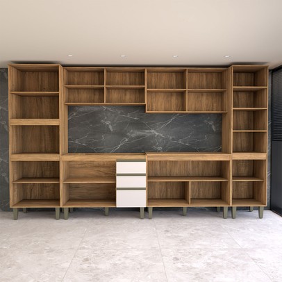 Cozinha Completa Modulada 13 Portas 3 Gavetas com Vidro Freijó/Off White - Panorama Móveis