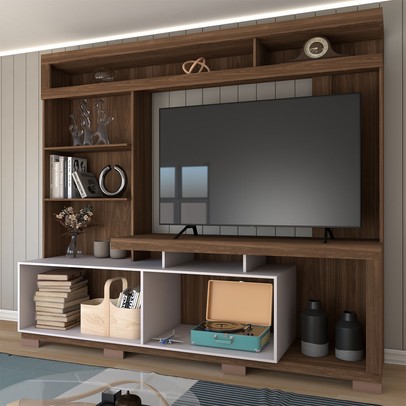 Estante para TV Até 55 Polegadas Cinema 2 Portas Nogueira San Remo/Off White - Panorama Móveis