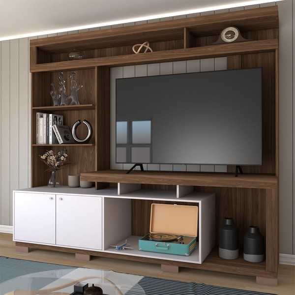 Estante para TV Até 55 Polegadas Cinema 2 Portas Nogueira San Remo/Off White - Panorama Móveis