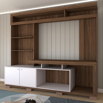 Estante para TV Até 55 Polegadas Cinema 2 Portas Nogueira San Remo/Off White - Panorama Móveis