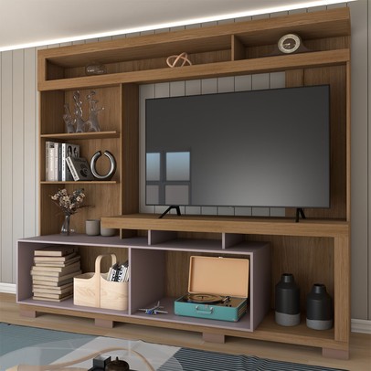 Estante para TV Até 55 Polegadas Cinema 2 Portas Mel/Cacau - Panorama Móveis