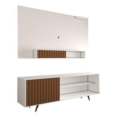 Rack com Painel para TV Até 55 Polegadas Ripado Branco/Freijó - Panorama Móveis