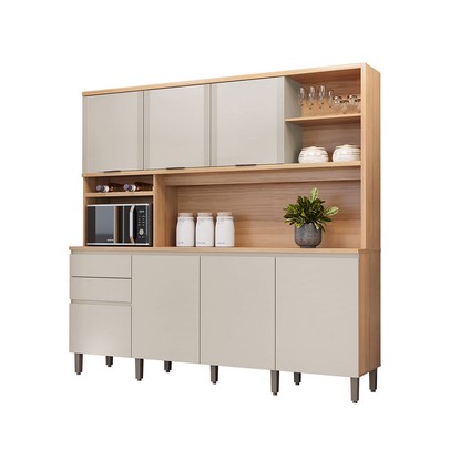 Cozinha Compacta Austin 7 Portas 2 Gavetas 100% Mdf Jequitiba/Gris Fosco - Linea Brasil