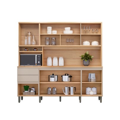 Cozinha Compacta Austin 7 Portas 2 Gavetas 100% Mdf Jequitiba/Gris Fosco - Linea Brasil