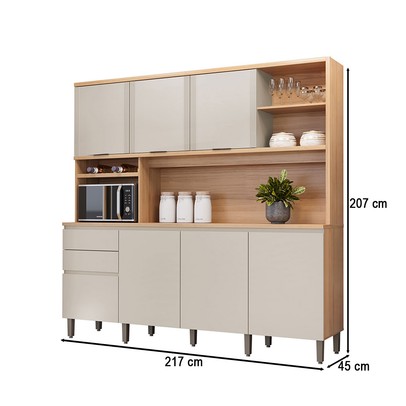 Cozinha Compacta Austin 7 Portas 2 Gavetas 100% Mdf Jequitiba/Gris Fosco - Linea Brasil