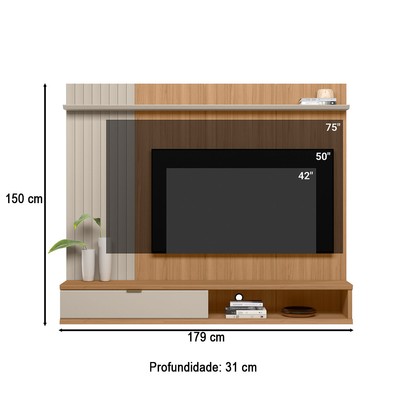 Painel para TV Até 75 Polegadas Sintra 1 Porta Jequitiba/Off White Fosco - Linea Brasil