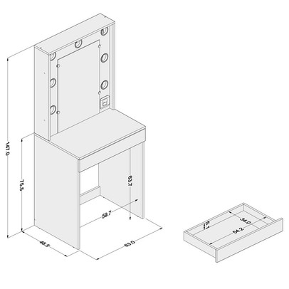 Penteadeira Camarim Lavínia para 7 Lâmpadas 1 Gaveta Branco - Politorno