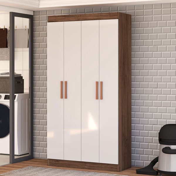 Armário Multiuso Dueto 4 Portas 8 Prateleiras Castanho/Off White - Panorama Móveis